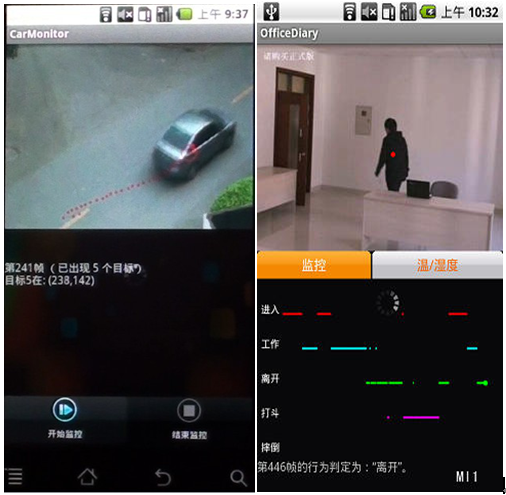 基于移动终端的视频监控系统(左:应用于道路车辆监控;右:应用于办公室日常行为记录) UFC投注